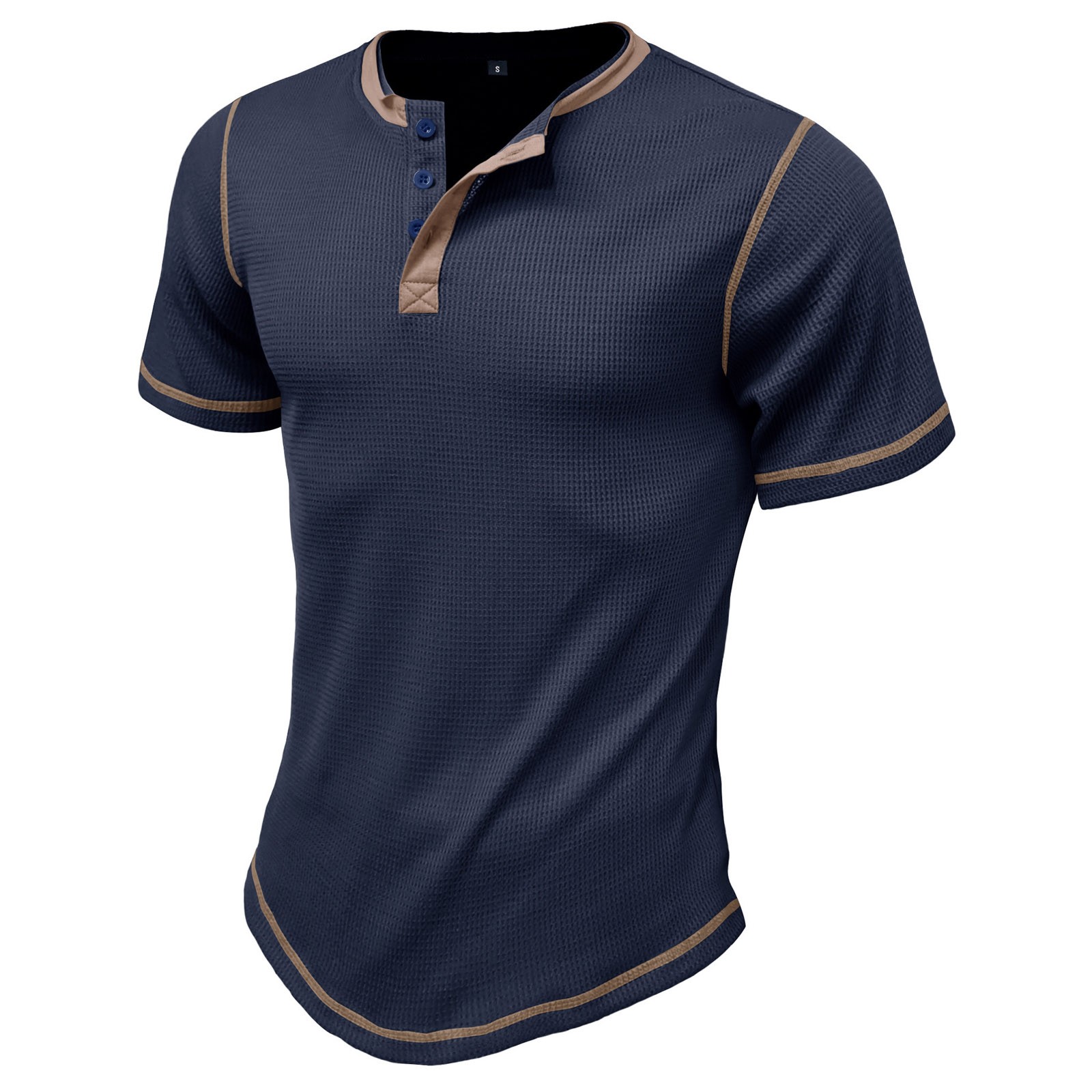 thumbnail image 4 of Camiseta de hombre con botones y cuello abierto en bloques de color - Manga corta, holgada y cómoda, informal/de negocios, poliéster, adecuada para primavera/otoño., 4 of 6
